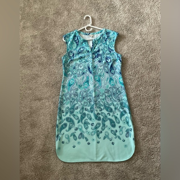 Talbots Dress Sleeveless Aqua Blue Paisley Soft Stretch Womens Small - Picture 4 of 6